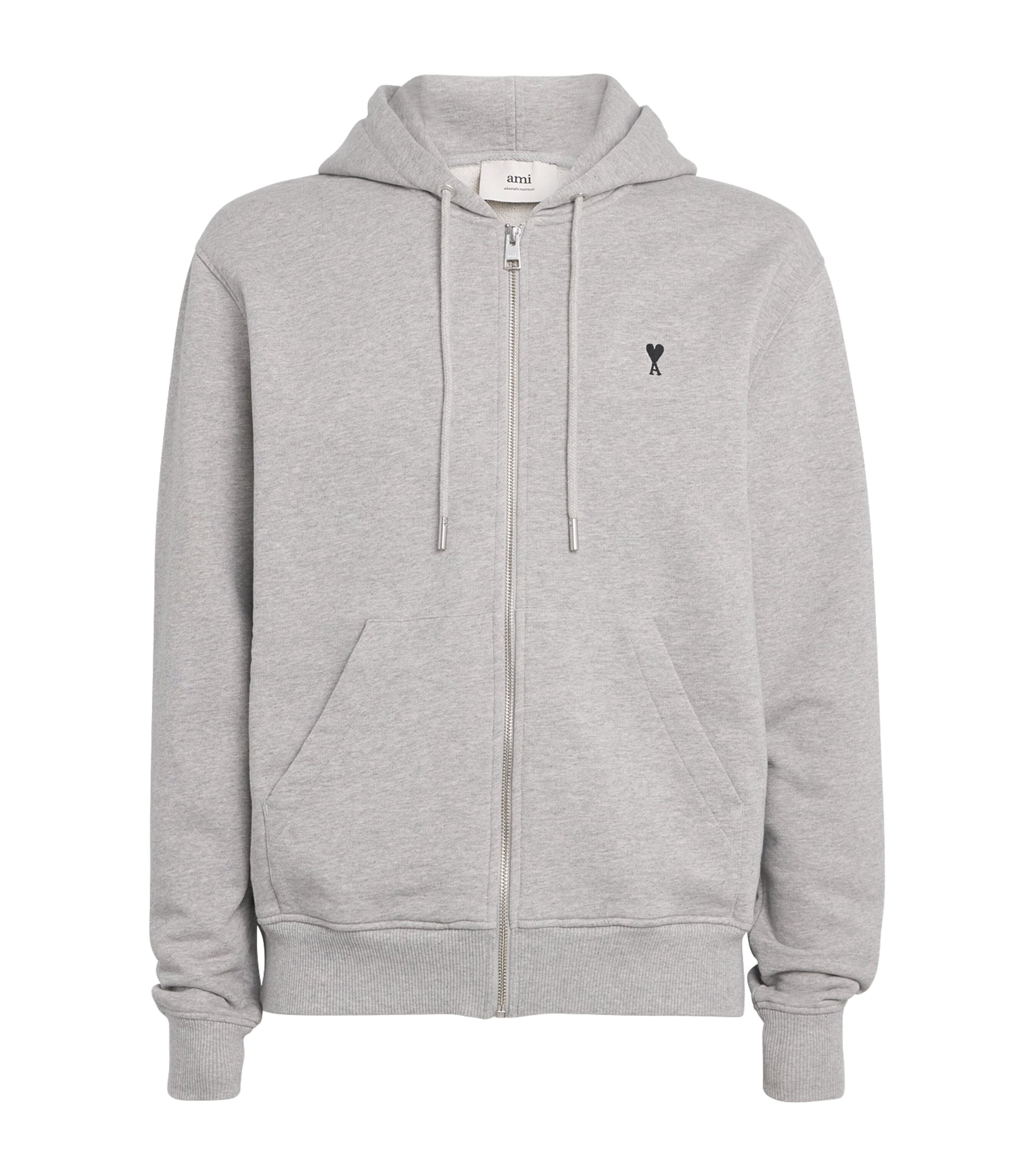AMI Paris Grey Organic Cotton Ami de Coeur Zip-Up Hoodie