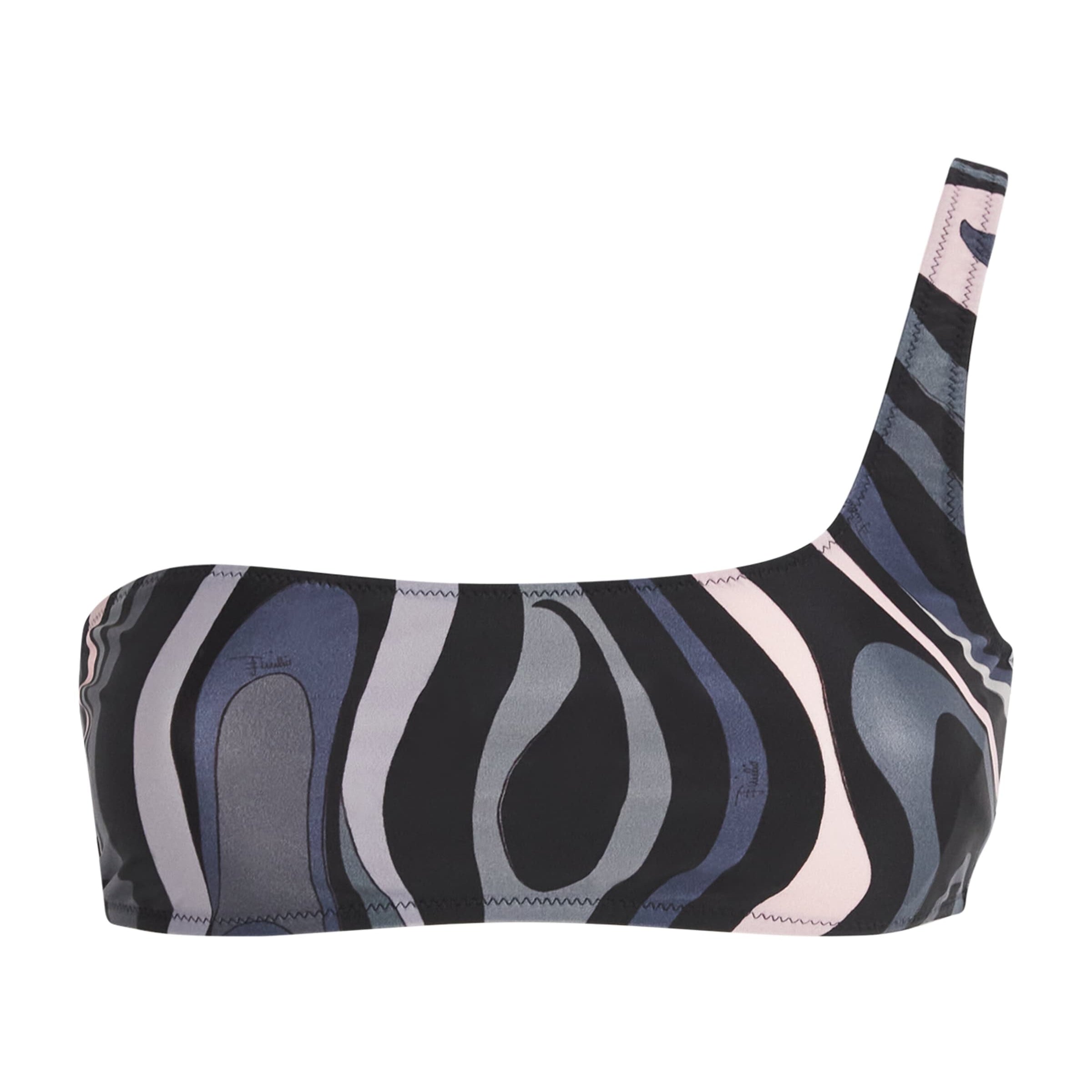 Black One-Shoulder Marmo Print Bikini Top