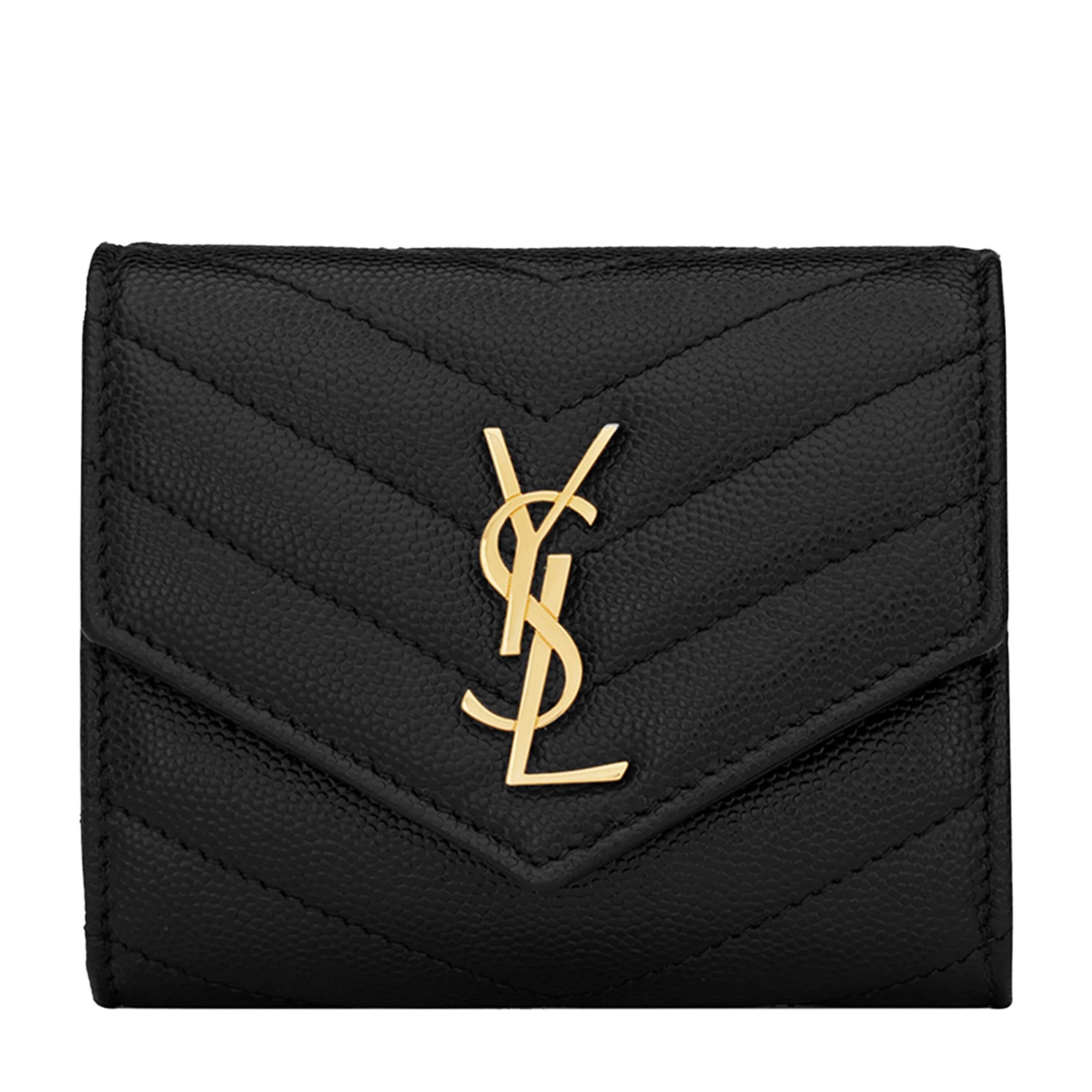Saint Laurent Black Leather Quilted Trifold Wallet