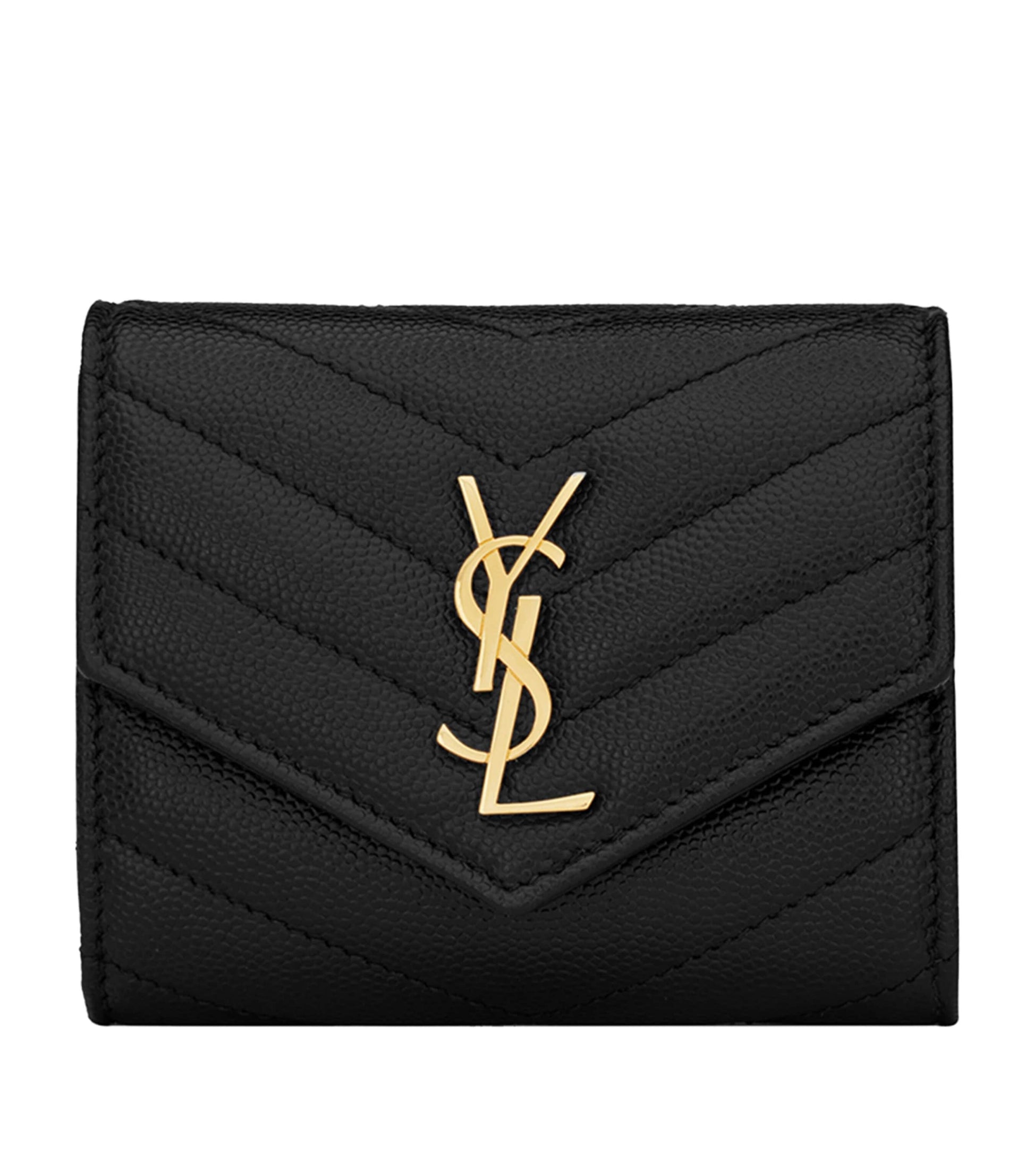 Saint Laurent Black Leather Quilted Trifold Wallet