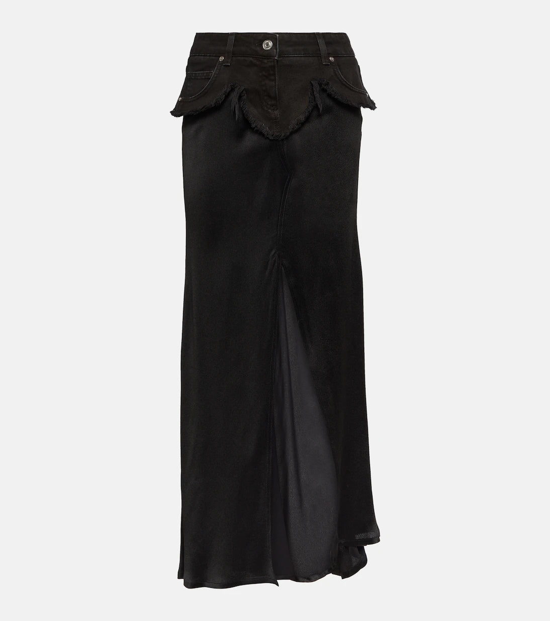 Blumarine - Denim-trimmed satin maxi skirt