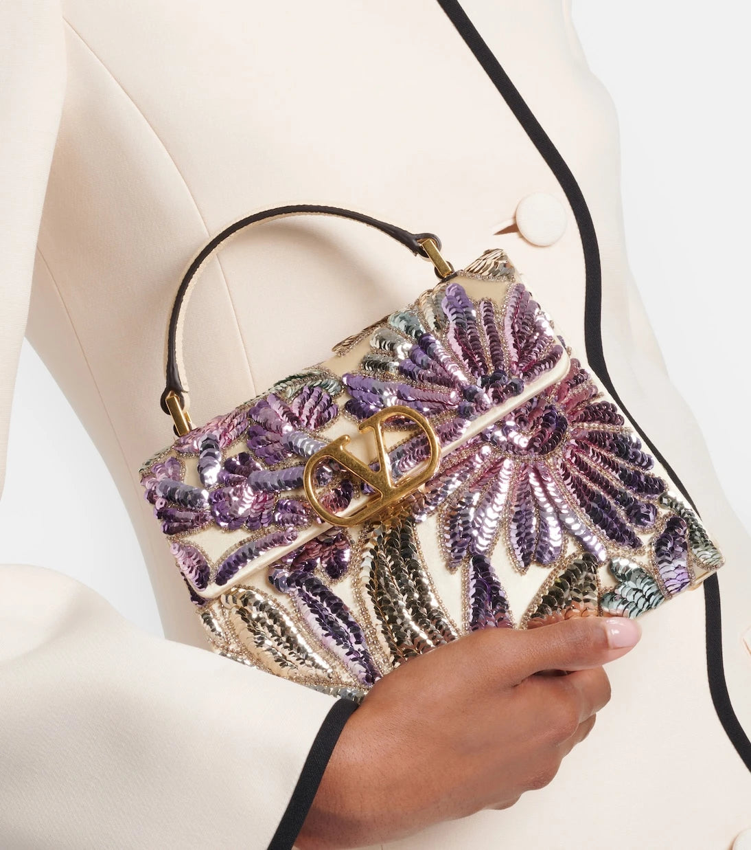 Valentino Garavani - VSling Mini sequined satin top-handle bag