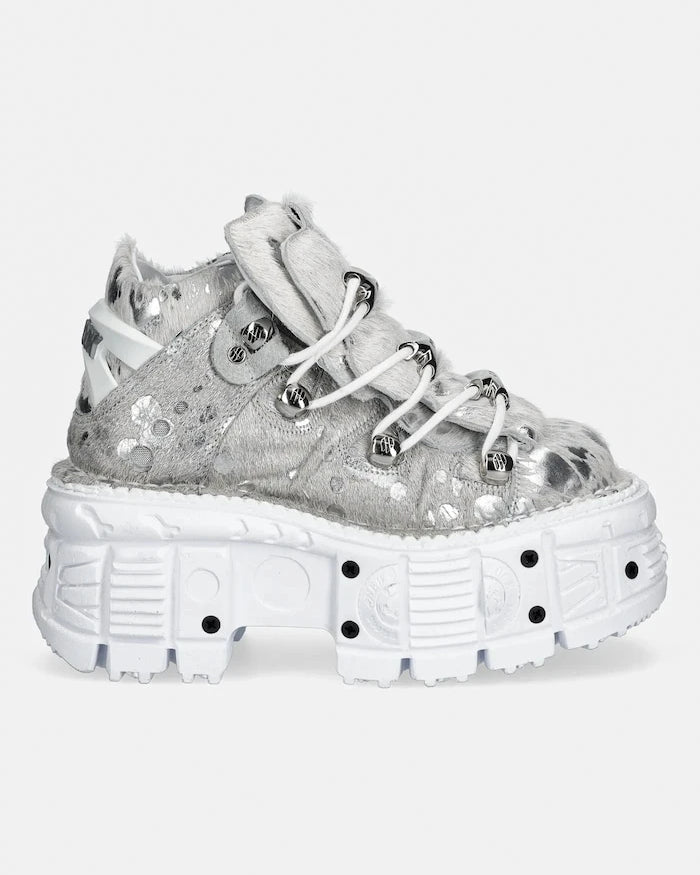 Кожени маратонки New Rock PELO CALVAS BLANCO PLATA, TANK BLANCO TORN