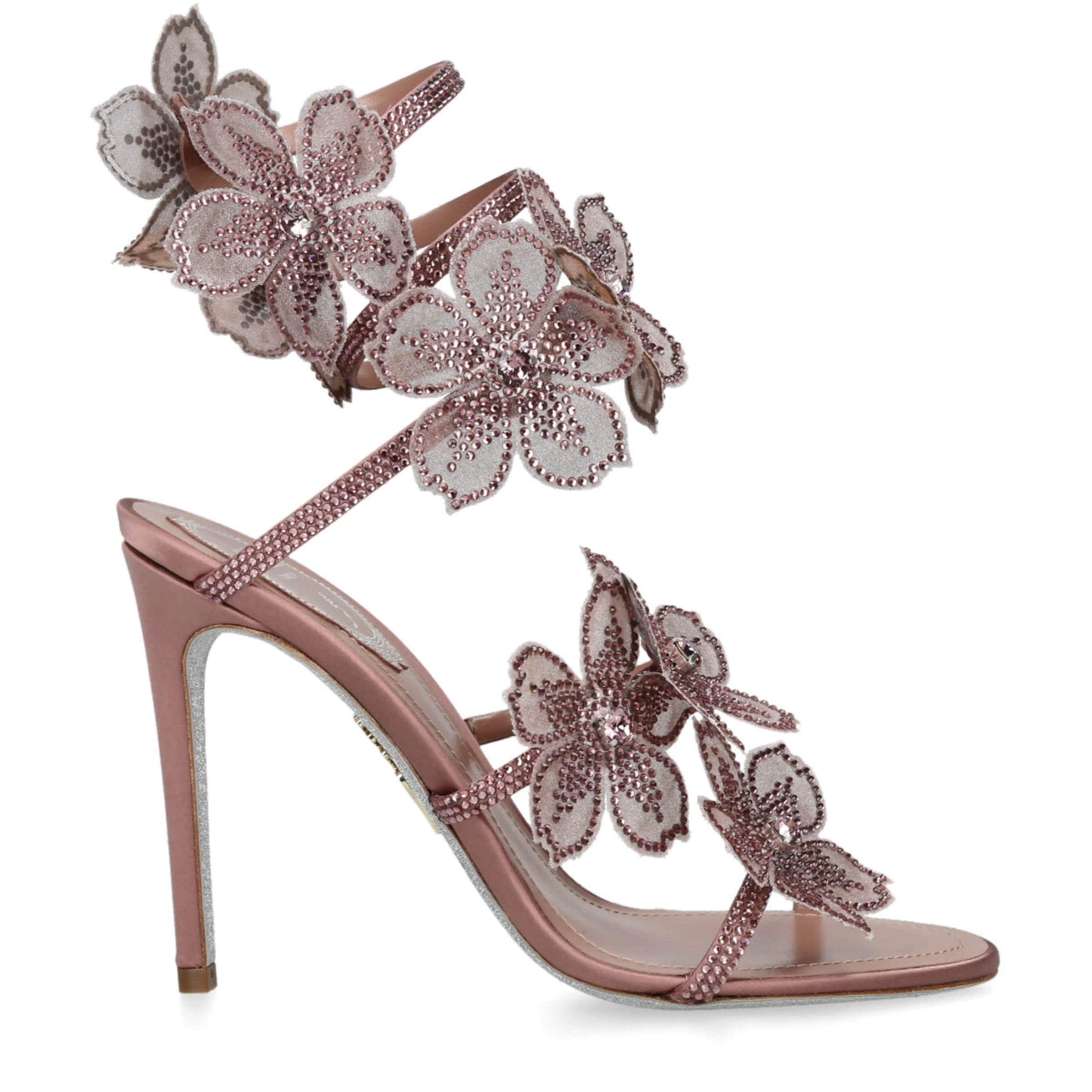 René Caovilla Nude Satin Floral Cleo Sandals 105