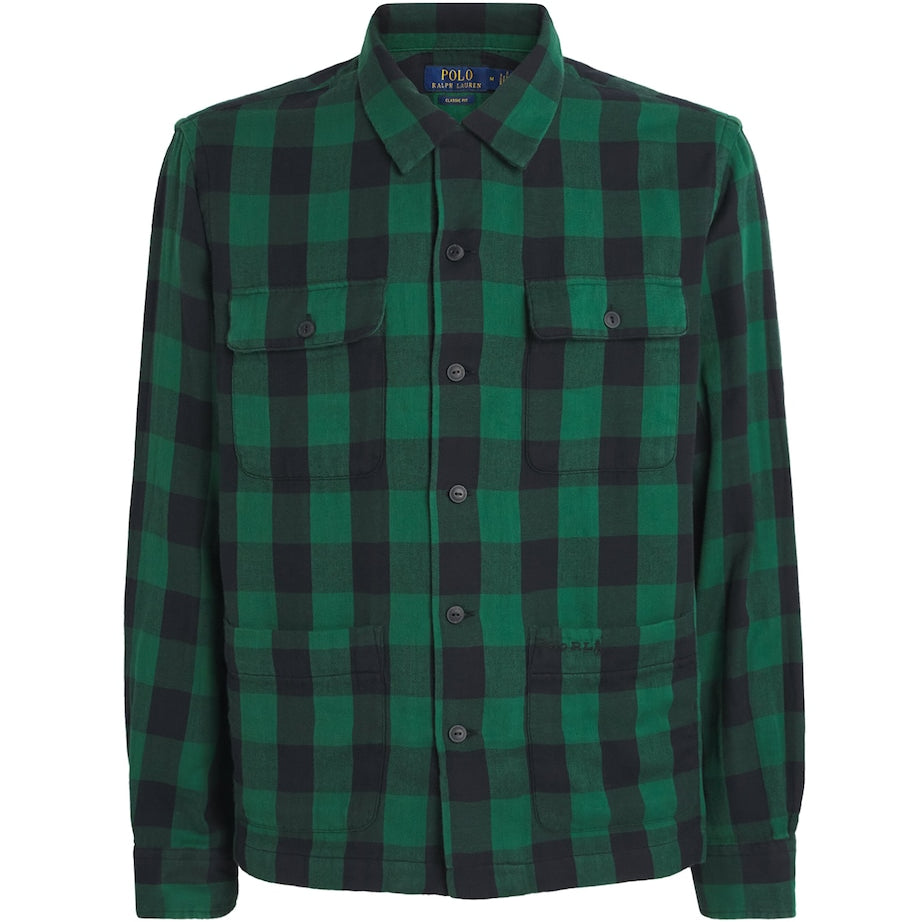 Green Cotton Flannel Check Overshirt