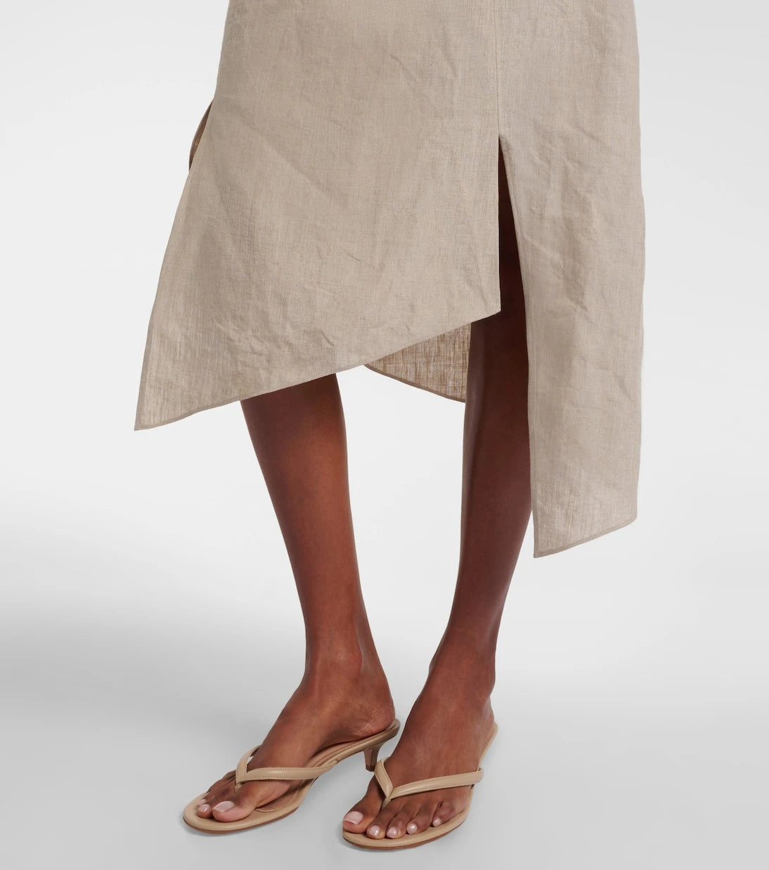 Coperni - Floral-appliqué asymmetric linen midi skirt