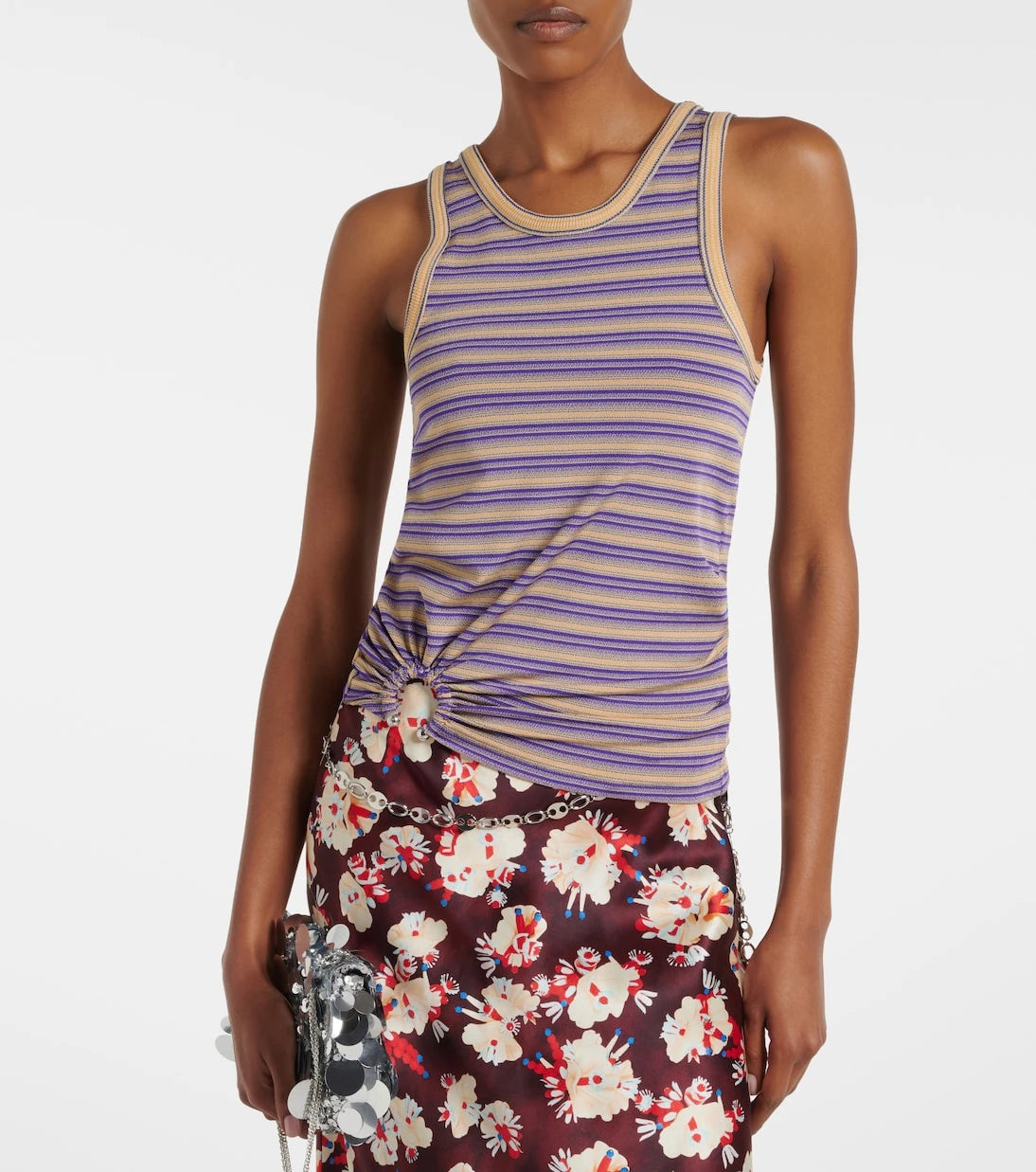 Rabanne - Piercing gathered striped tank top