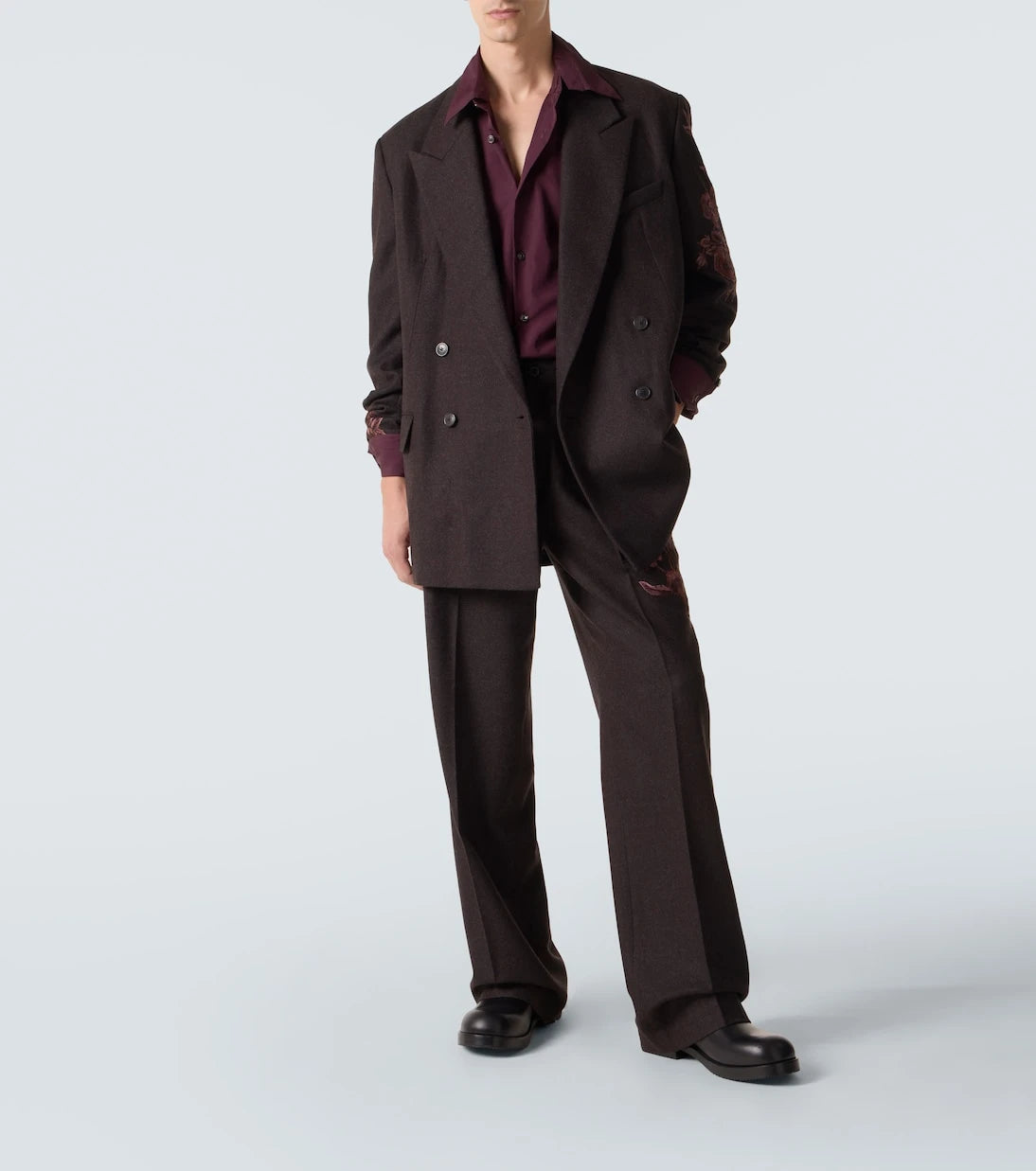 Dries Van Noten - Embroidered wool flannel blazer