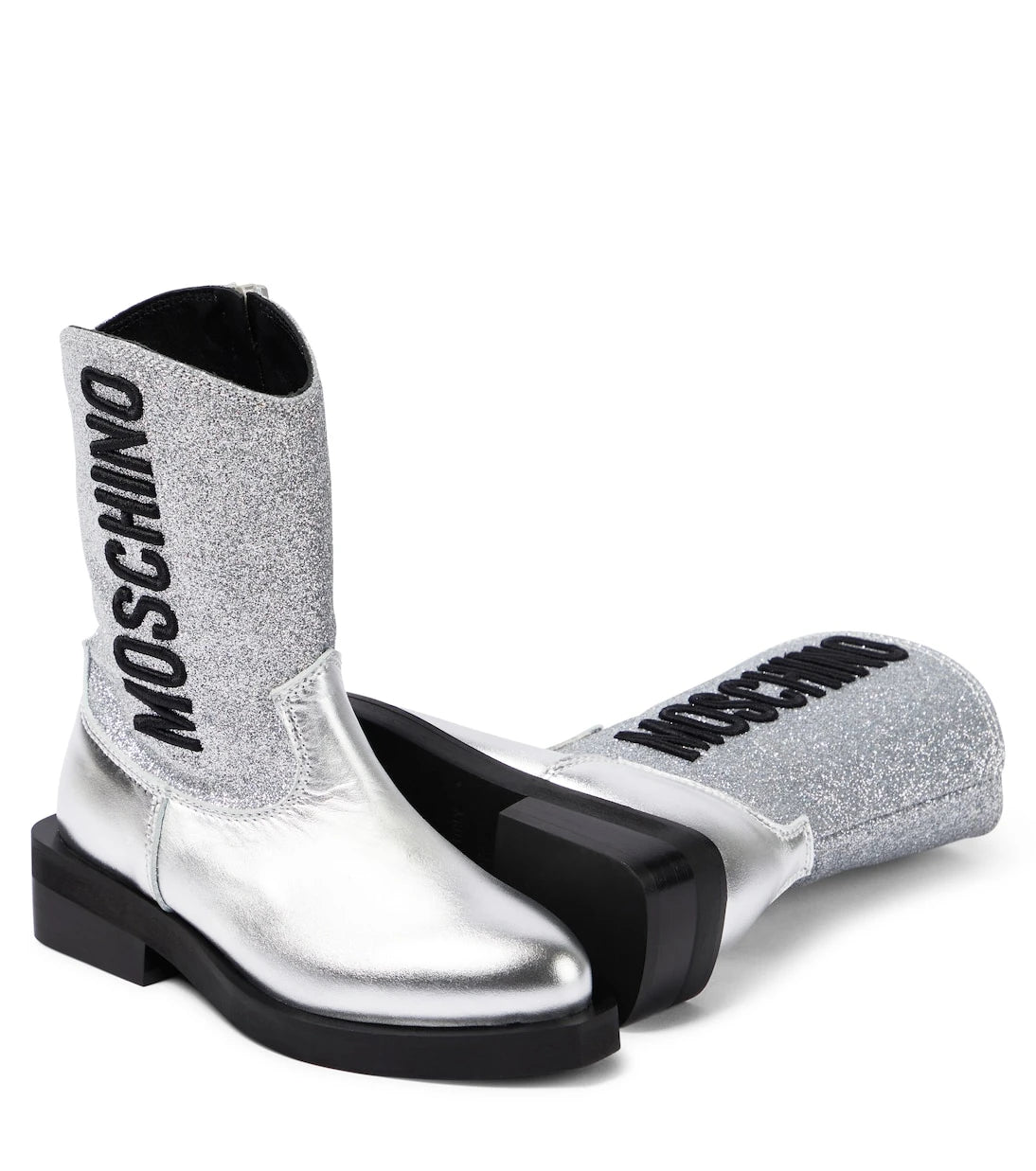 Moschino Kids - Logo glitter leather cowboy boots