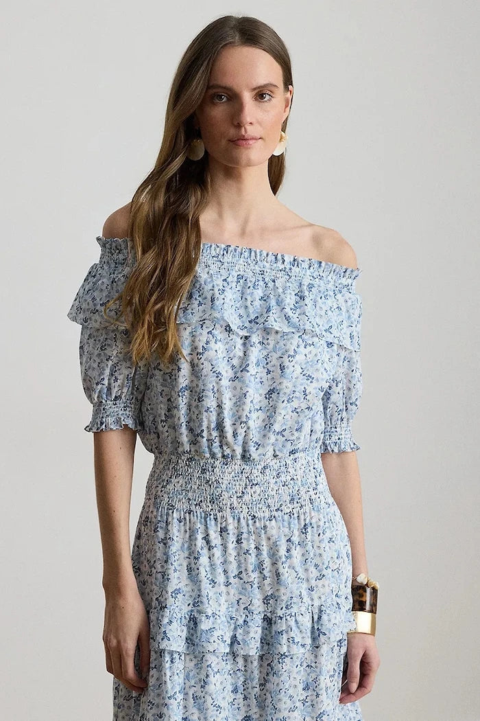 Lauren Ralph Lauren pamuklu omuzları açık elbise