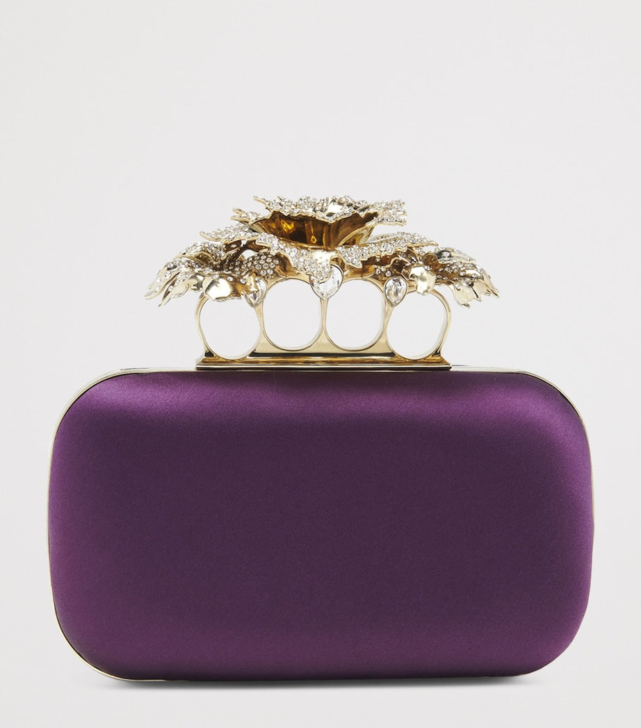 McQueen Purple Silk Carnation Knuckle Clutch Bag