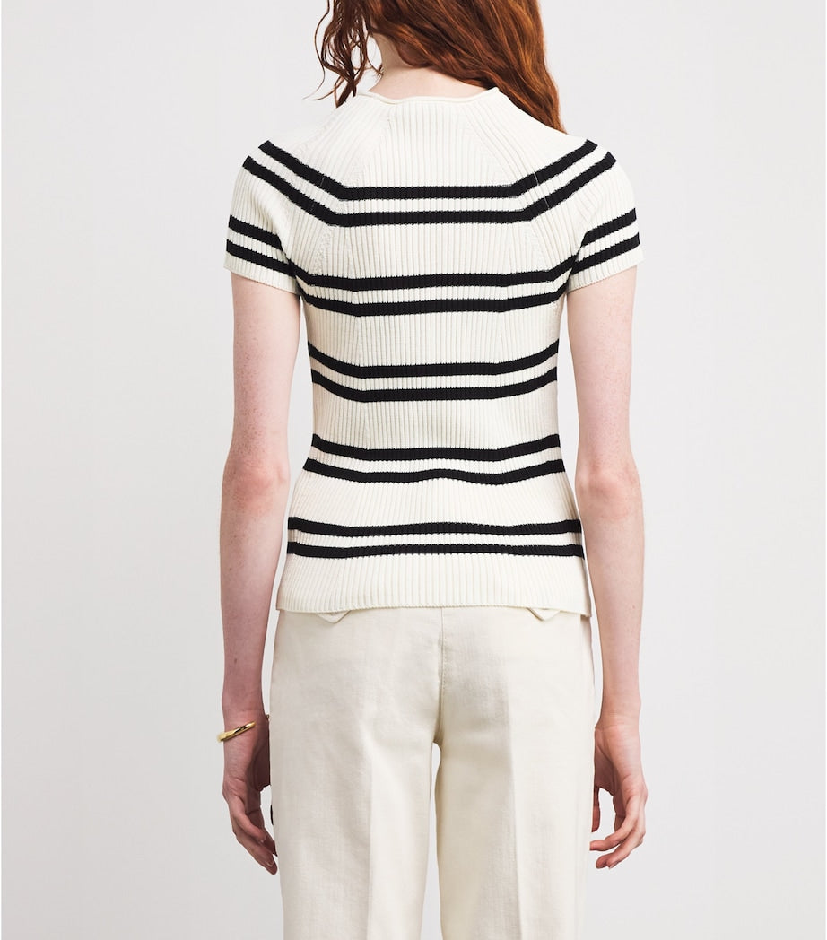 MAX&Co. White Stripe Short-Sleeve Sweater
