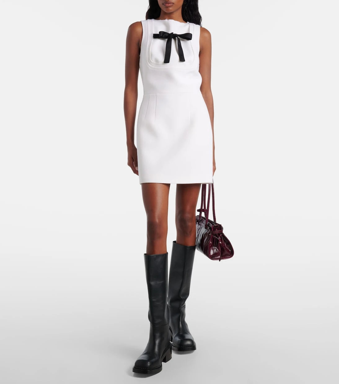 Prada - Bow-detail virgin wool minidress