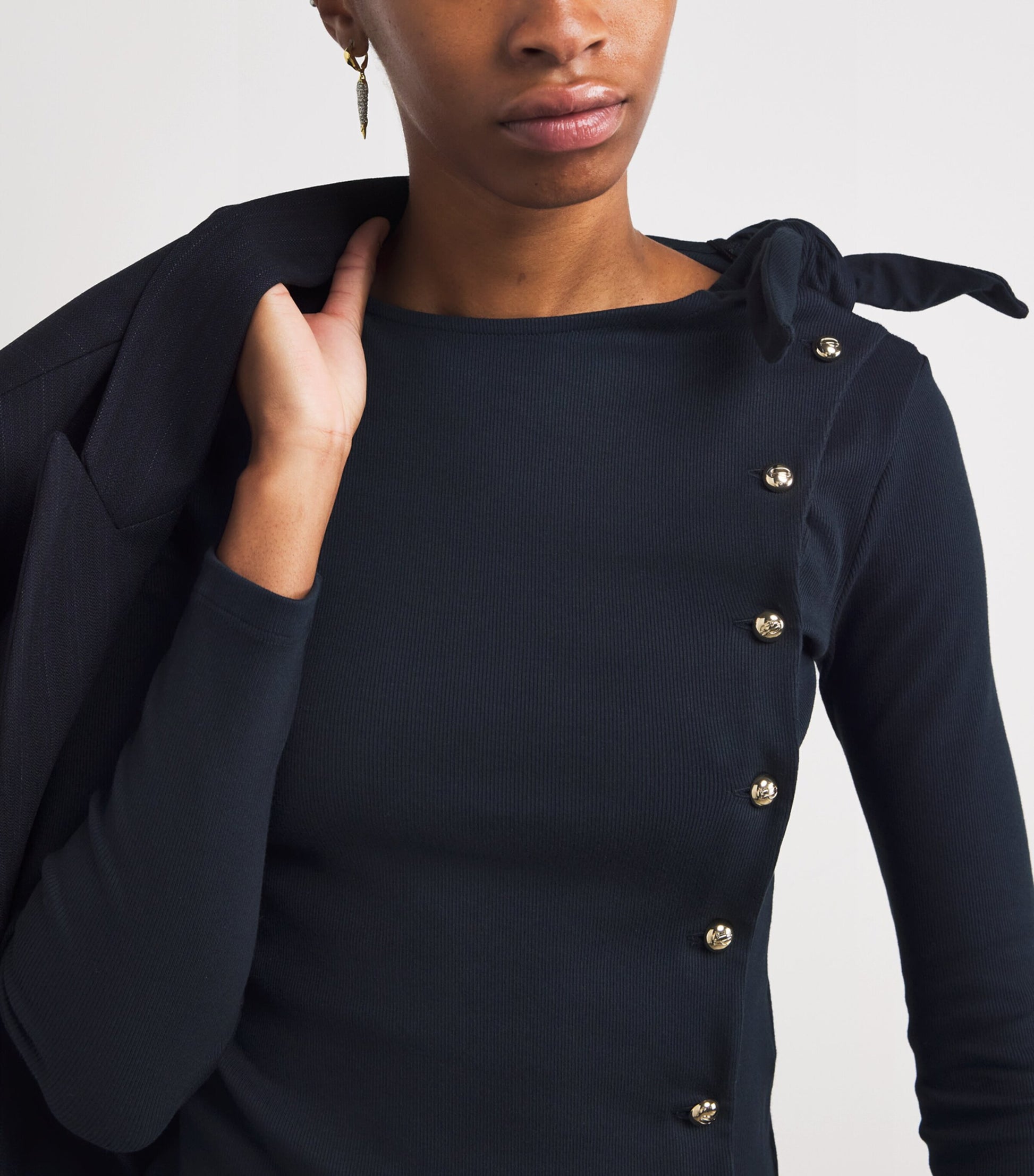 Claudie Pierlot Blue Stretch Cotton Asymmetric Cardigan