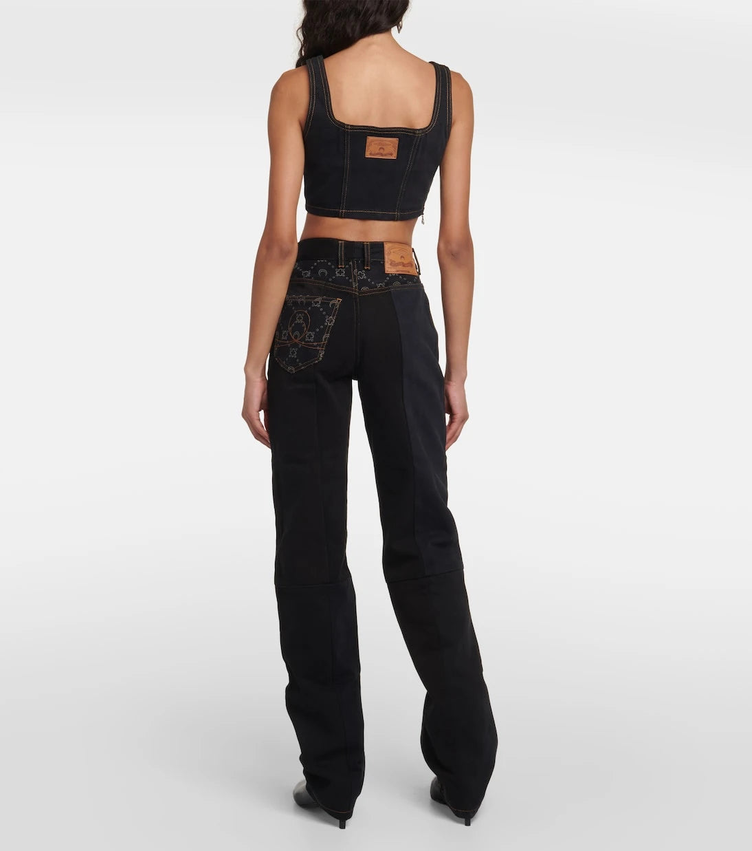 Marine Serre - Regenerated cropped denim bustier