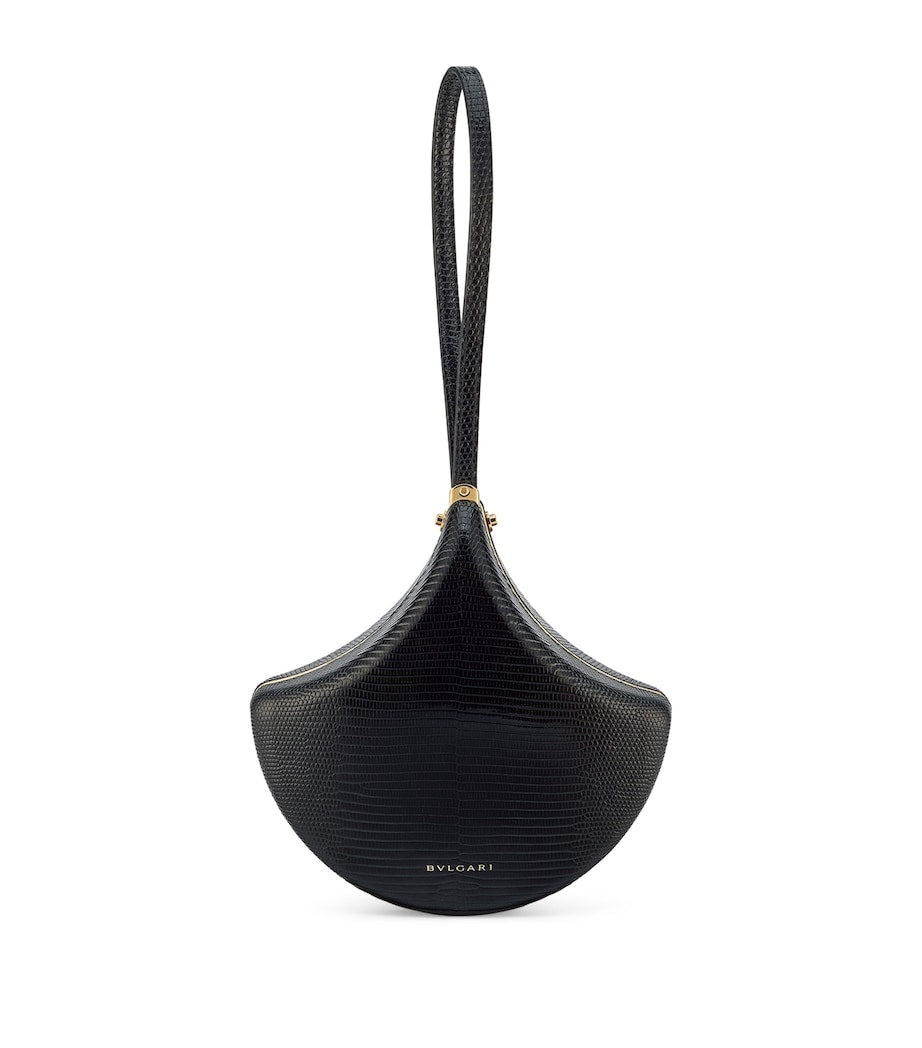 Bvlgari Black Lizard Leather Ginkgo Clutch Bag