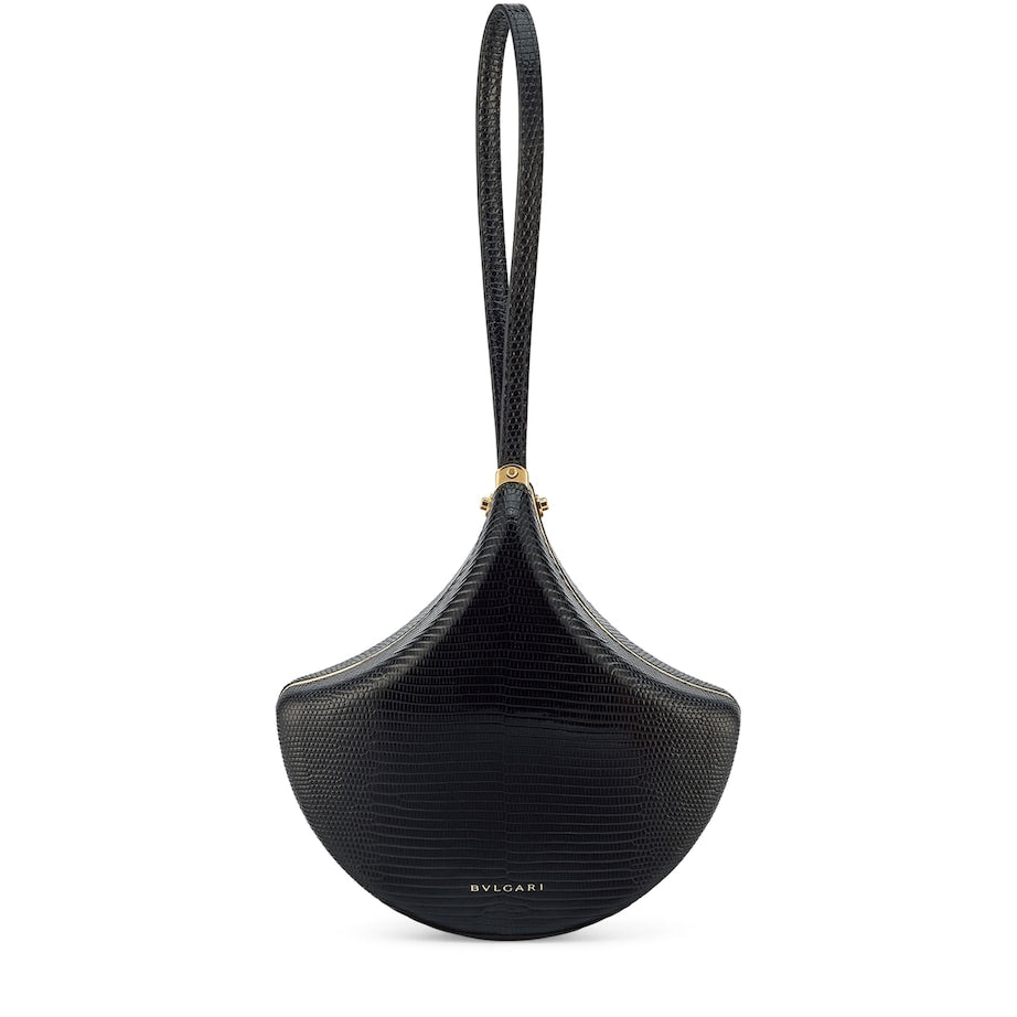 Bvlgari Black Lizard Leather Ginkgo Clutch Bag
