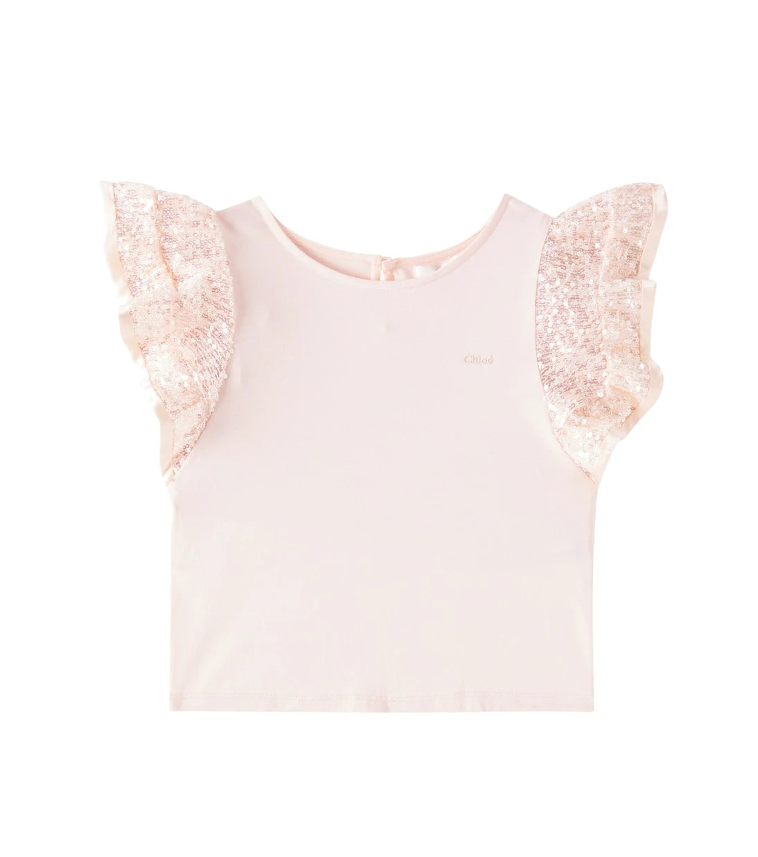 Chloé Kids - بلوزة من جيرسيه القطن المزين بالترتر