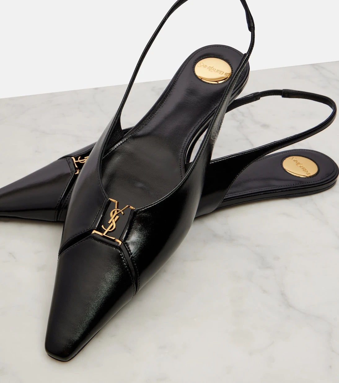 سان لوران - حذاء بابيلون فلات Slingback من الجلد