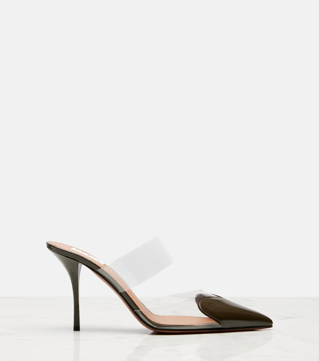 Alaïa - Cœur 90 patent leather-trimmed mules