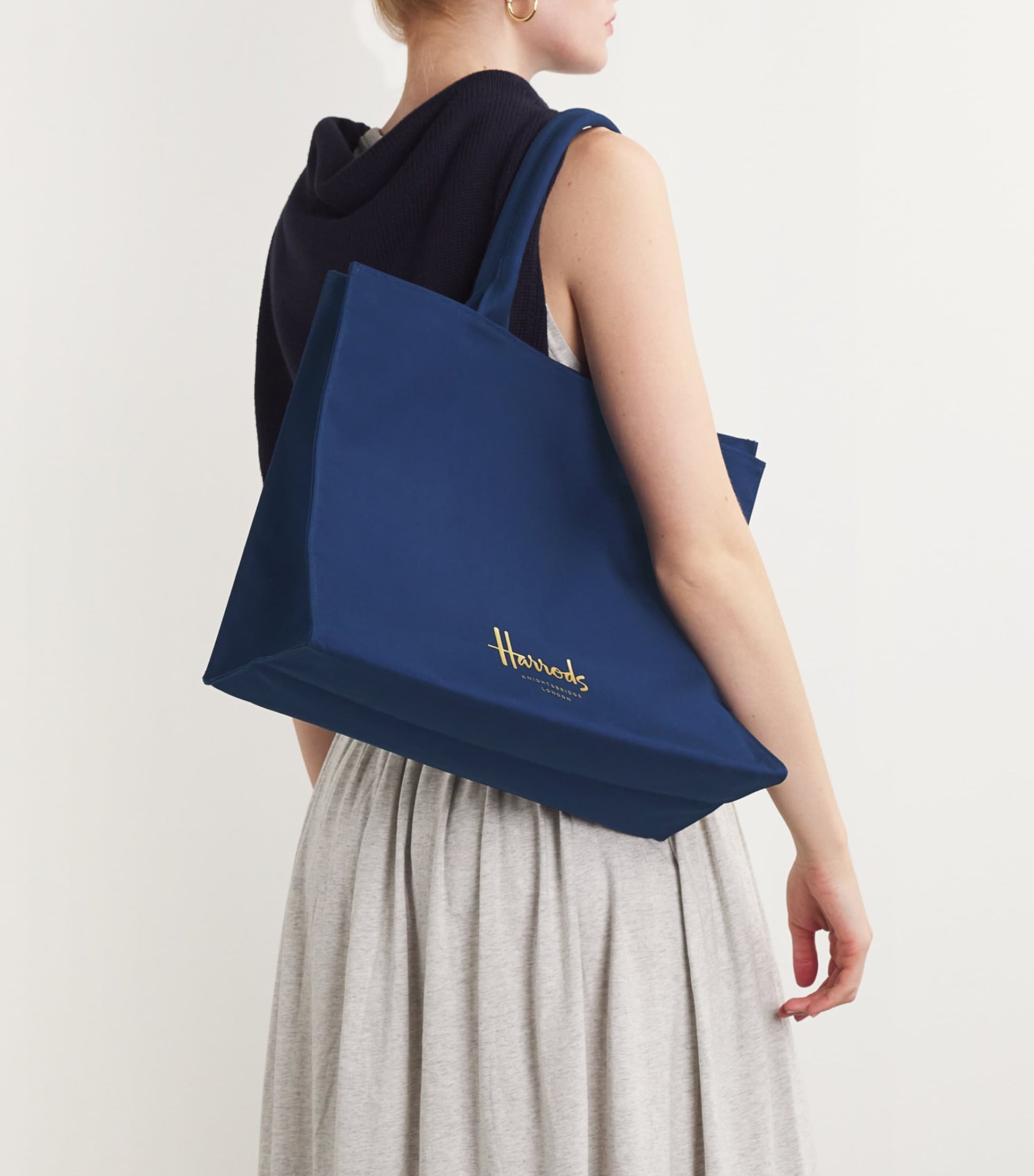 Navy Large Cotton Logo Tote Bag