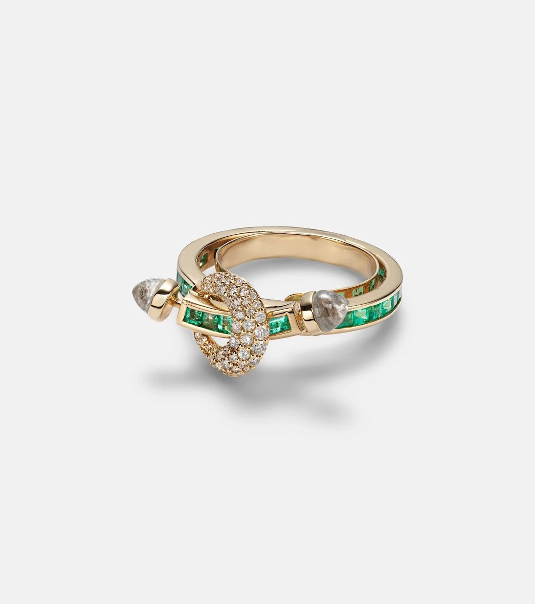 Ananya - Chakra 18kt gold ring with emeralds and gemstones