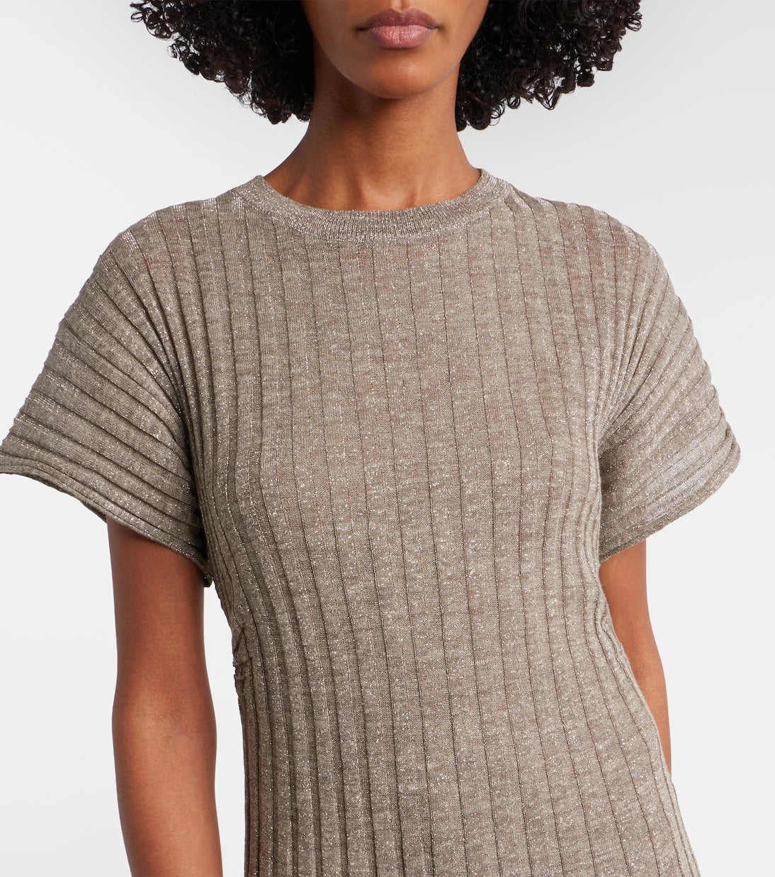 Brunello Cucinelli - Ribbed-knit lamé midi dress