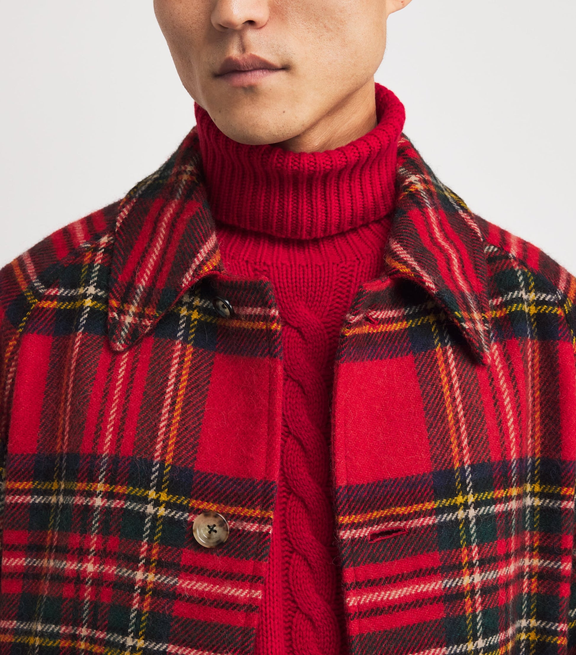 Polo Ralph Lauren Red Wool Tweed Plaid Balmacaan Coat