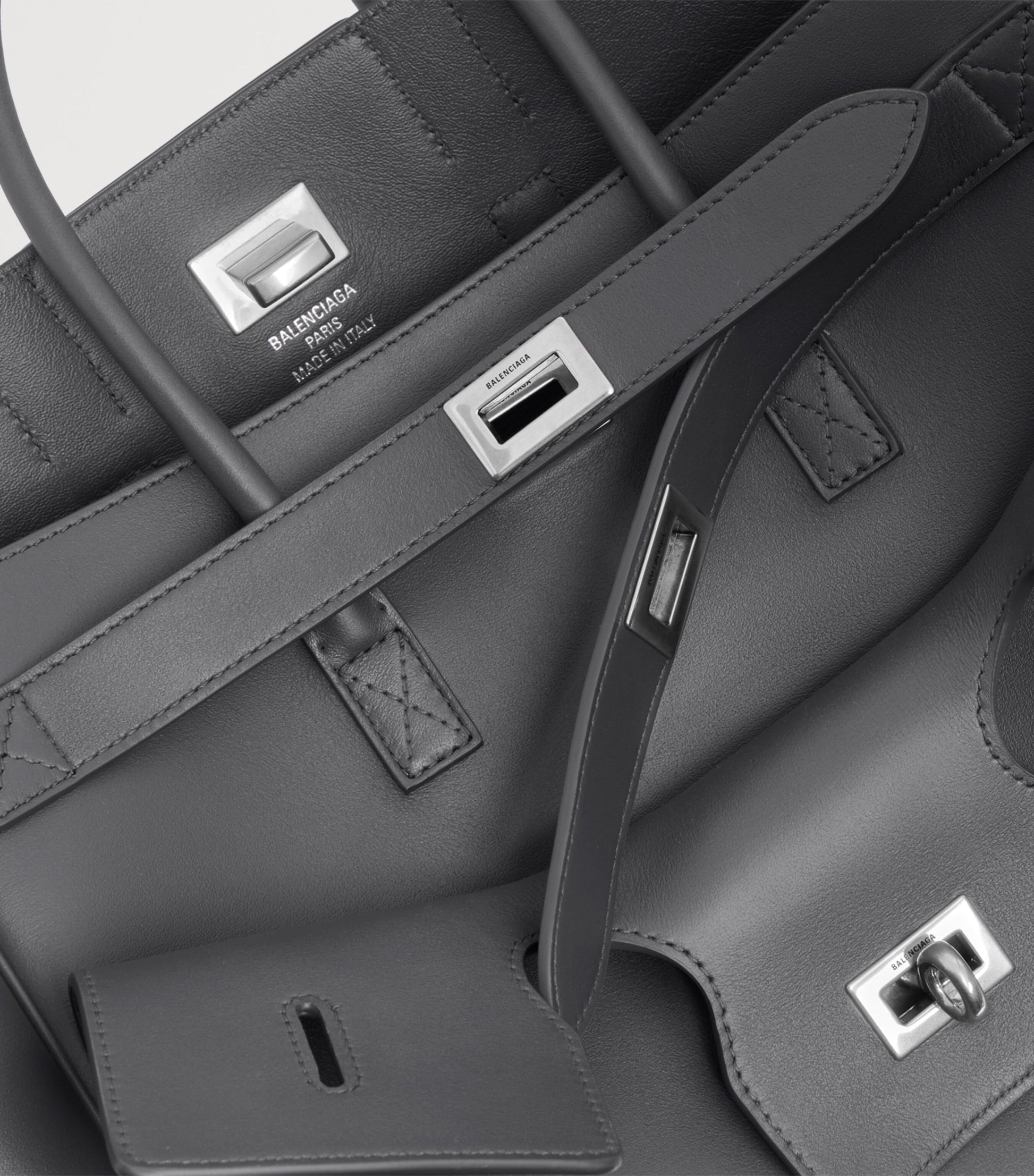 Balenciaga Grey Small Leather Bel Air Carry All Tote Bag