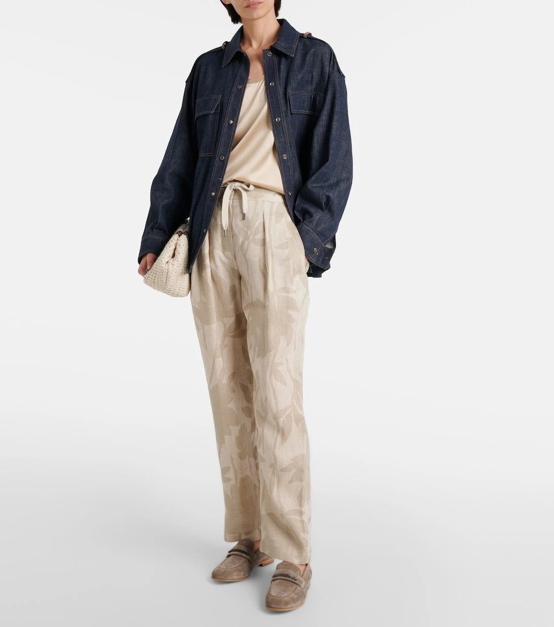 Brunello Cucinelli - Printed linen tapered pants