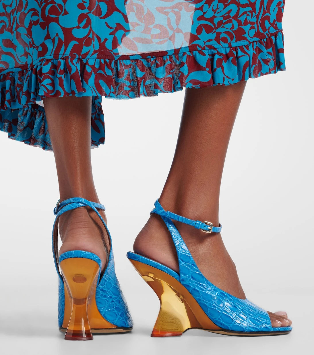 Dries Van Noten - Croc-effect leather wedge sandals