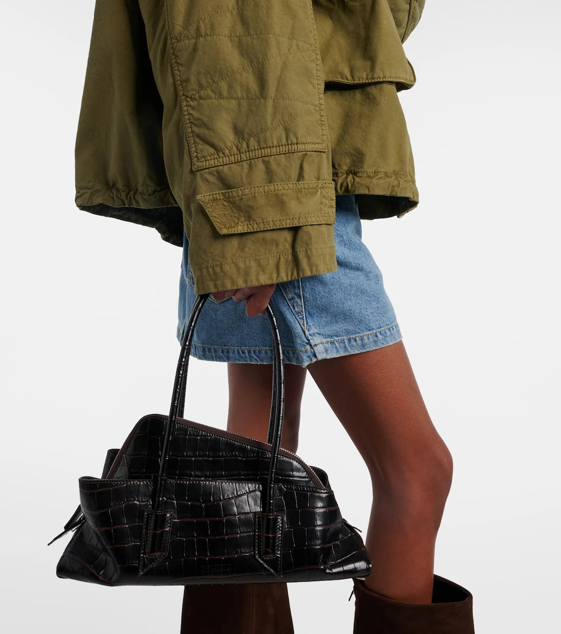 The Attico - Leather-trimmed cotton jacket