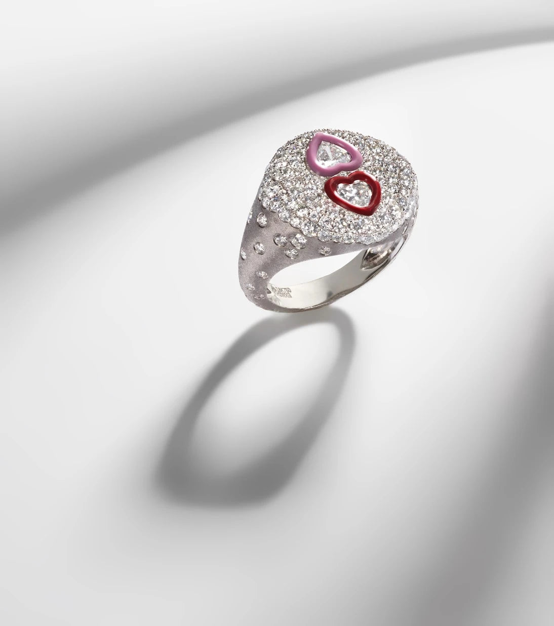 Kamyen - 18kt white gold ring with diamonds and enamel