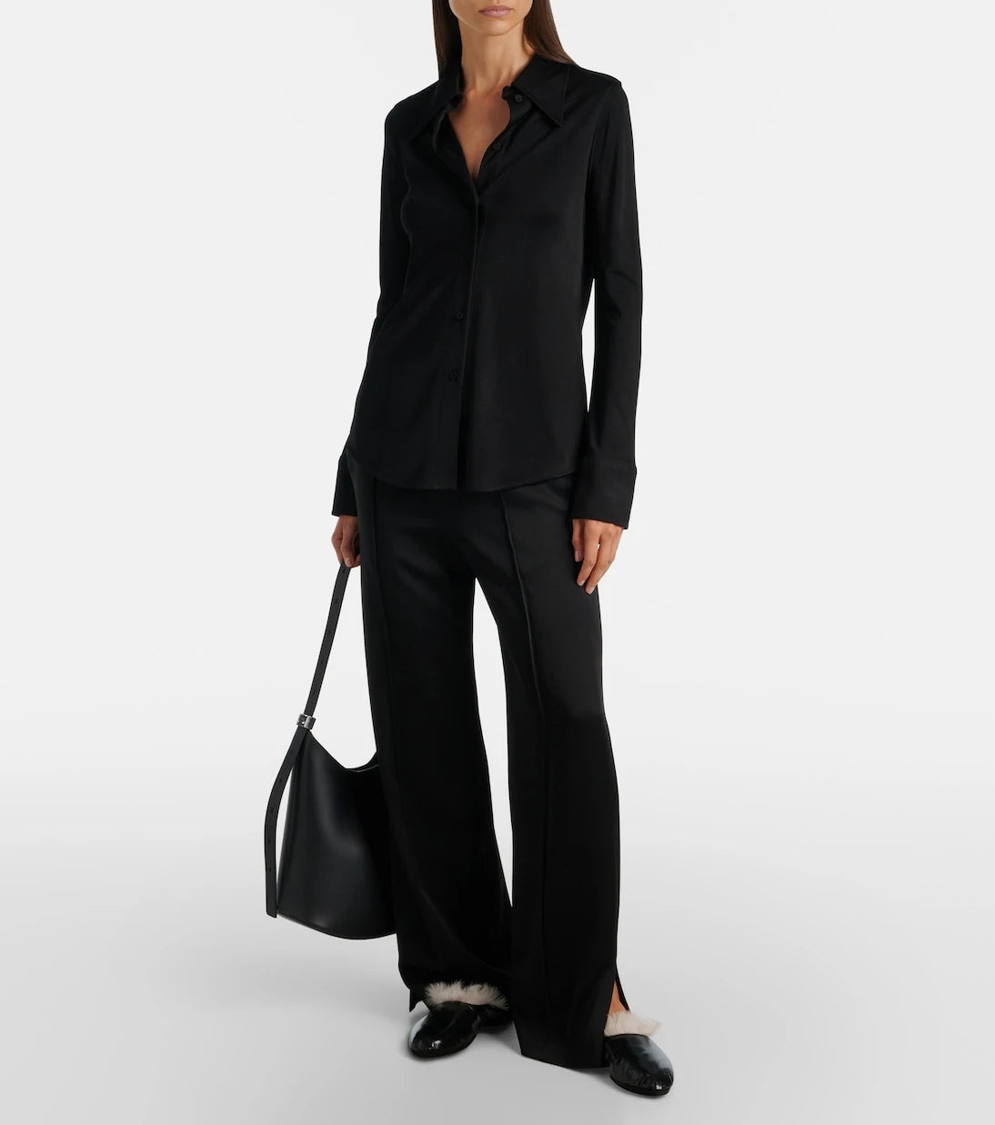 Jil Sander - Shearling-trimmed leather slip-on shoes