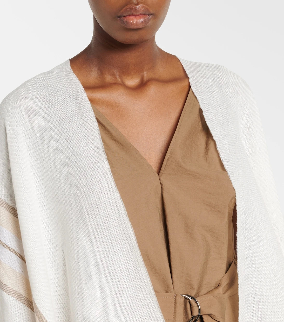 Brunello Cucinelli - Striped linen, cashmere, and silk poncho