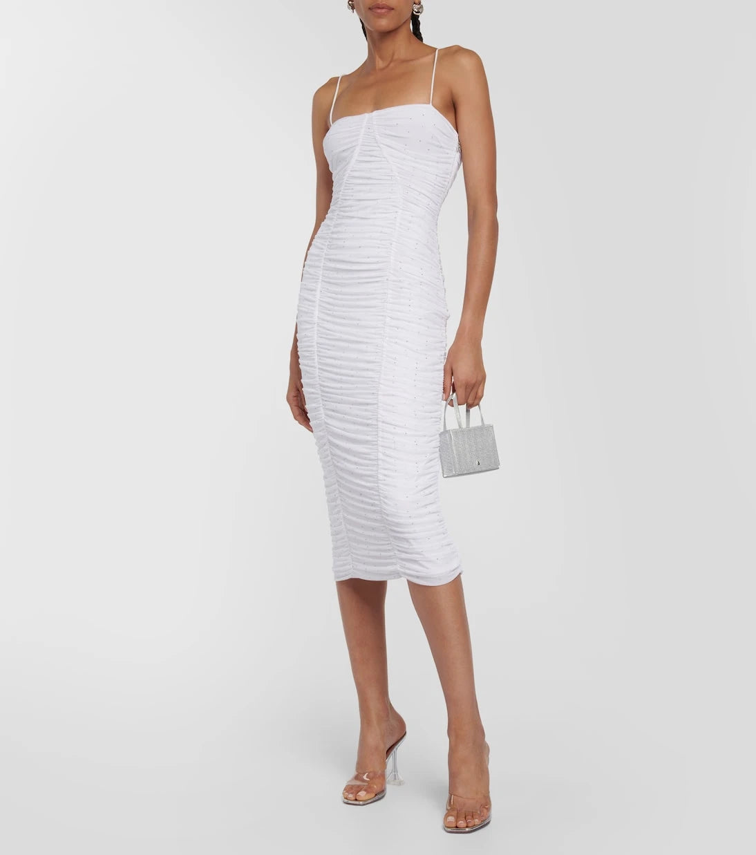 Rotate - Ruched mesh midi dress