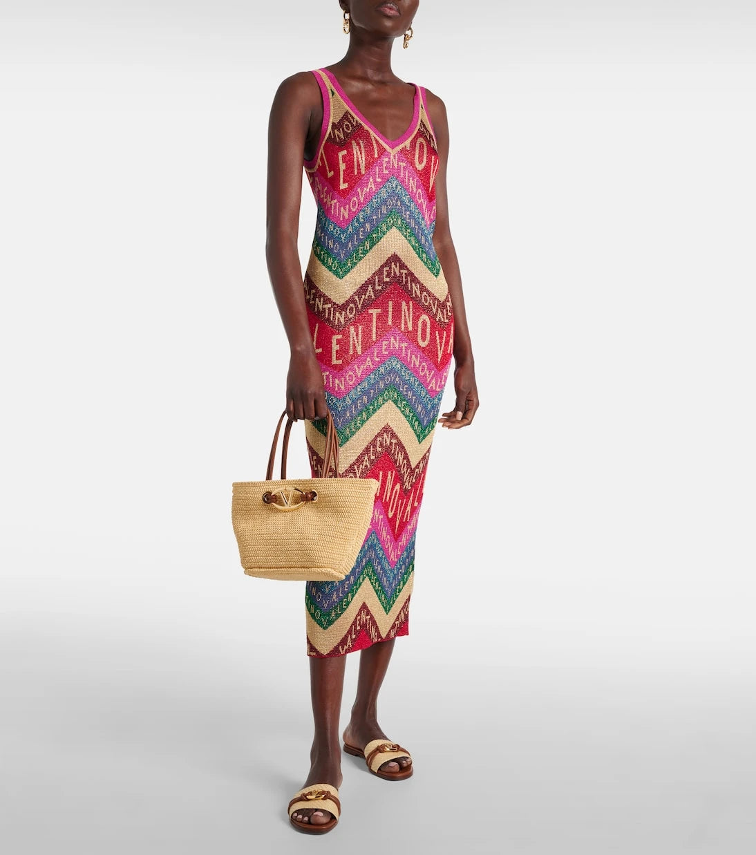 Valentino - Valentino Chevron lamé midi dress