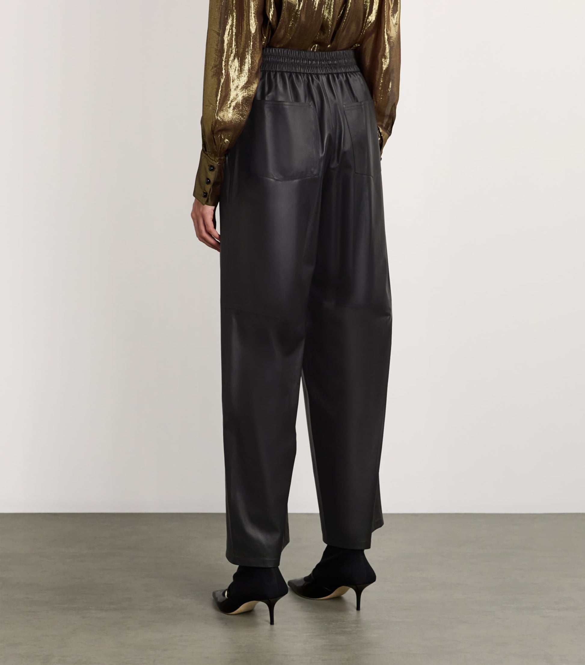 Yves Salomon Black Lambskin Wide-Leg Trousers