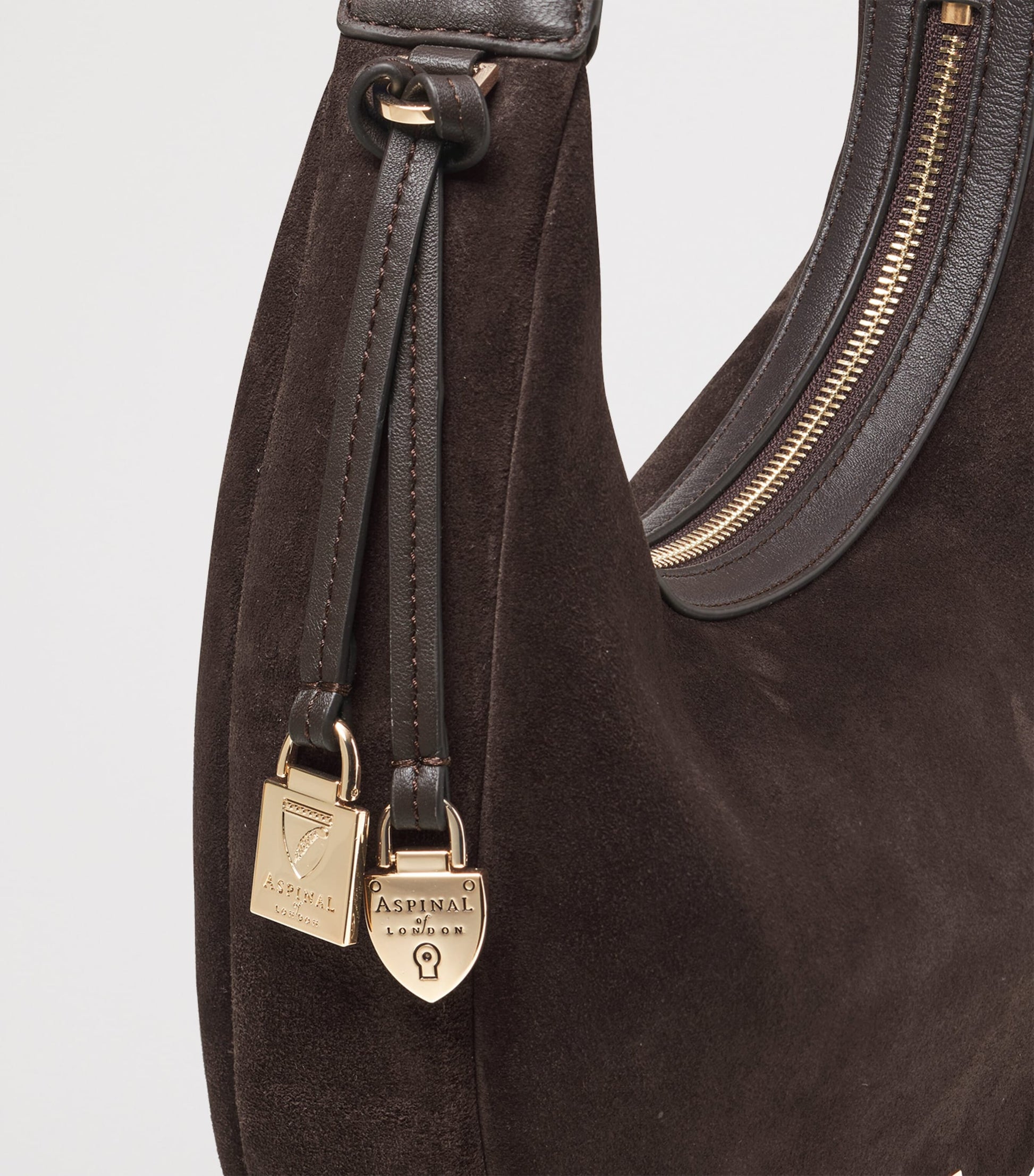 Aspinal Of London Brown Small Suede Hudson Crescent Shoulder Bag