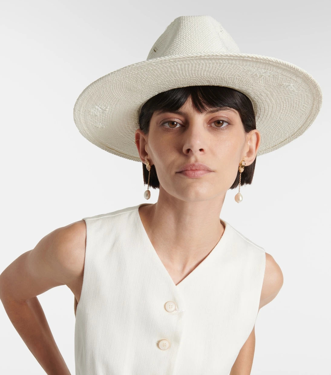 Ruslan Baginskiy - Faux pearl-embellished straw fedora