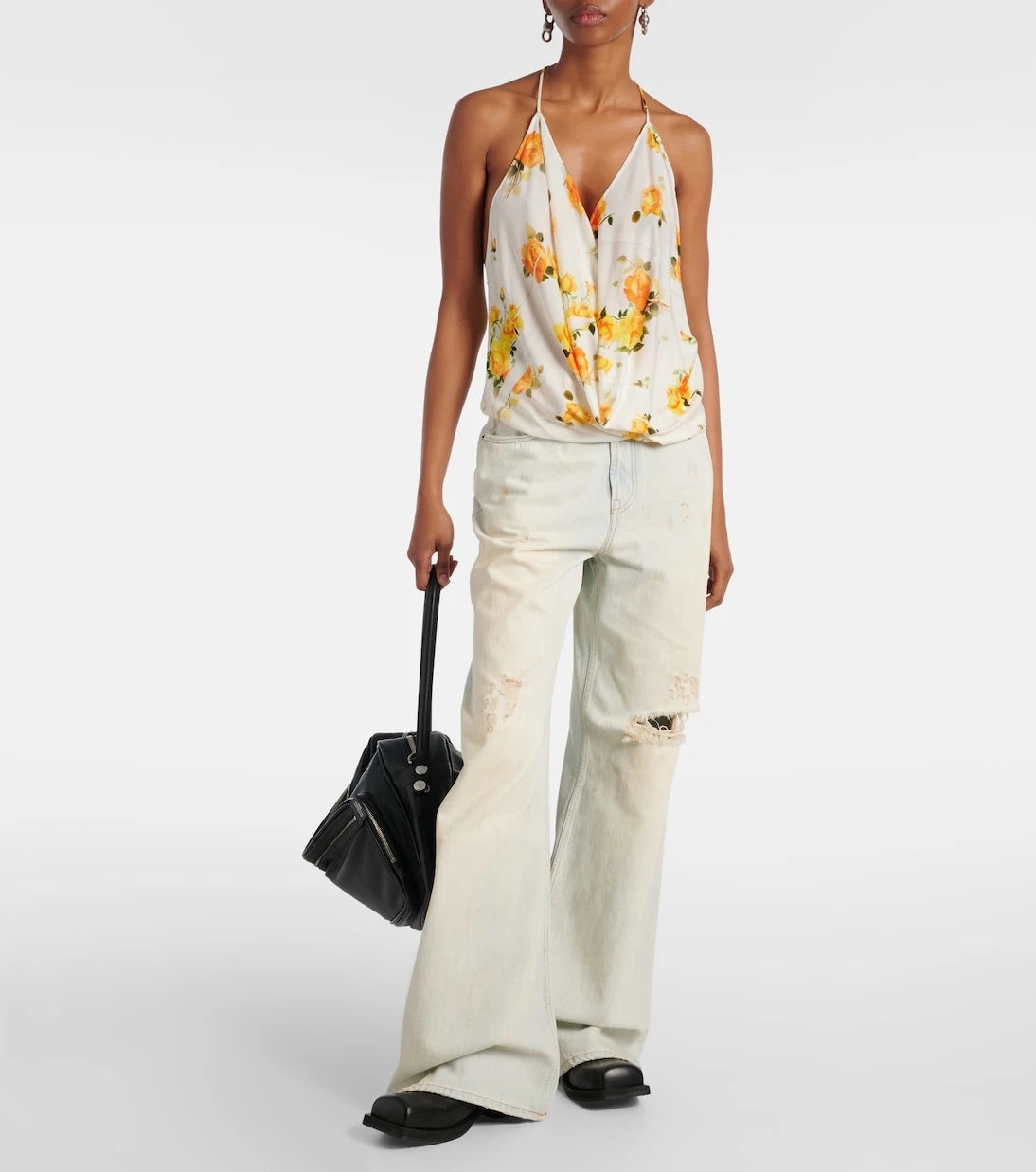 Acne Studios - Floral draped jersey top