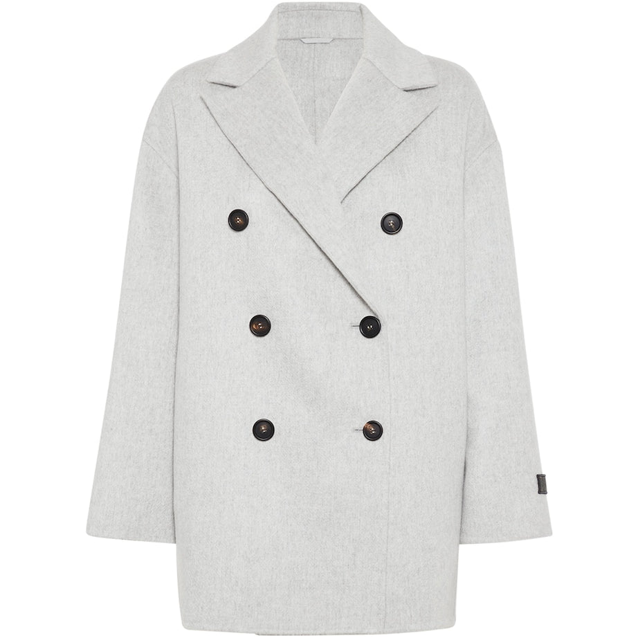 Brunello Cucinelli Grey Cashmere Double-Breasted Peacoat