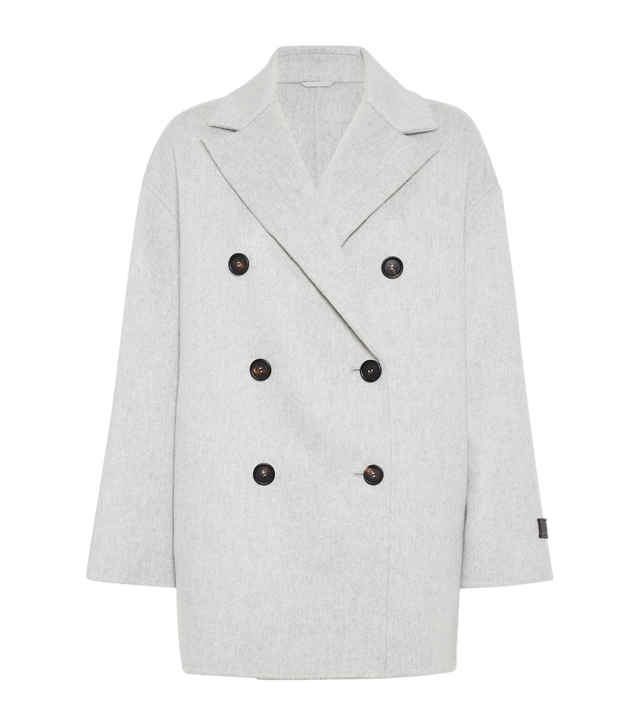 Brunello Cucinelli Grey Cashmere Double-Breasted Peacoat