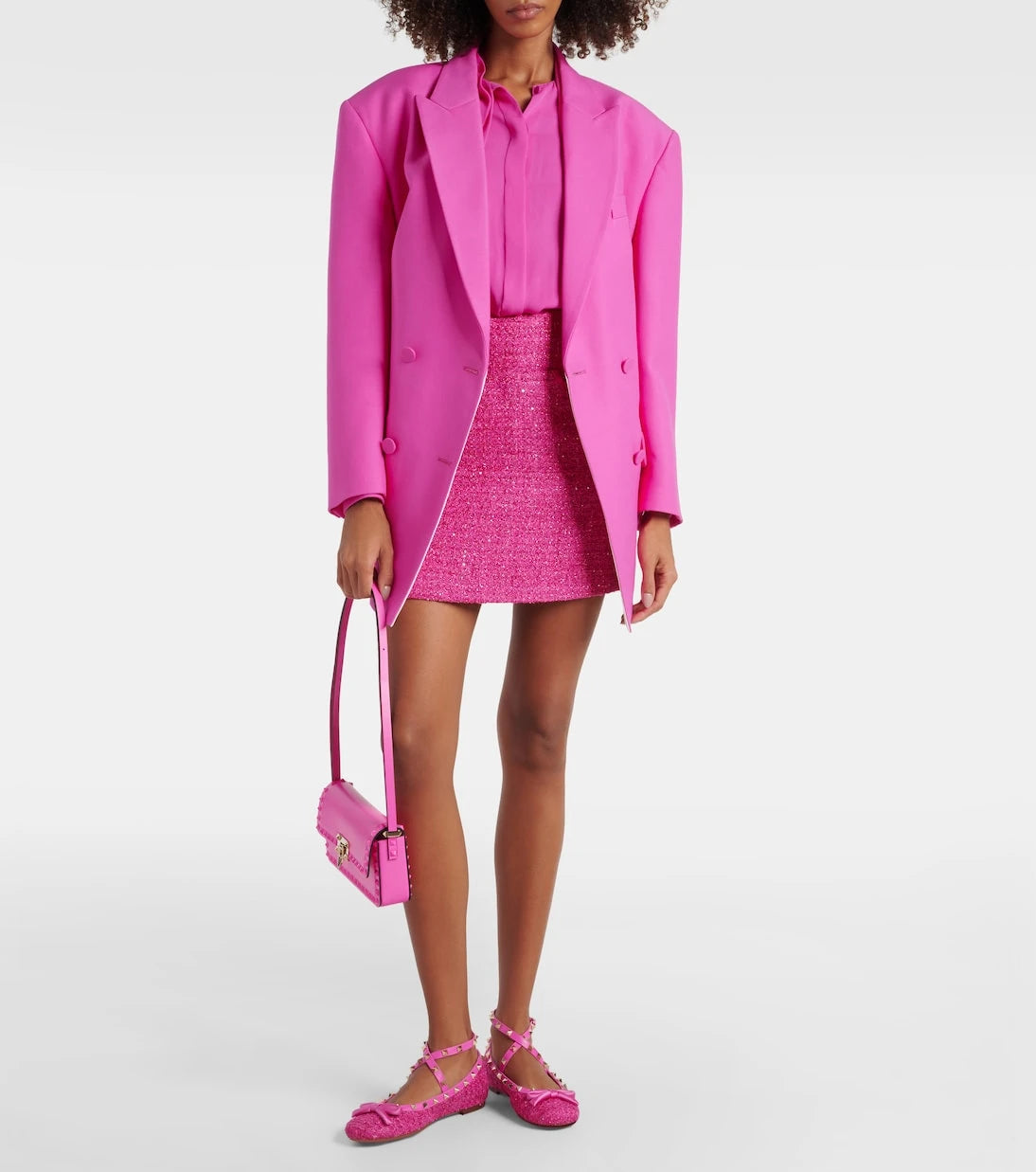 Valentino Garavani - Rockstud leather-trimmed bouclé ballet flats