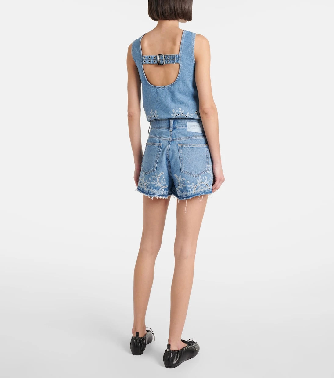Ganni - Broderie anglaise denim shorts