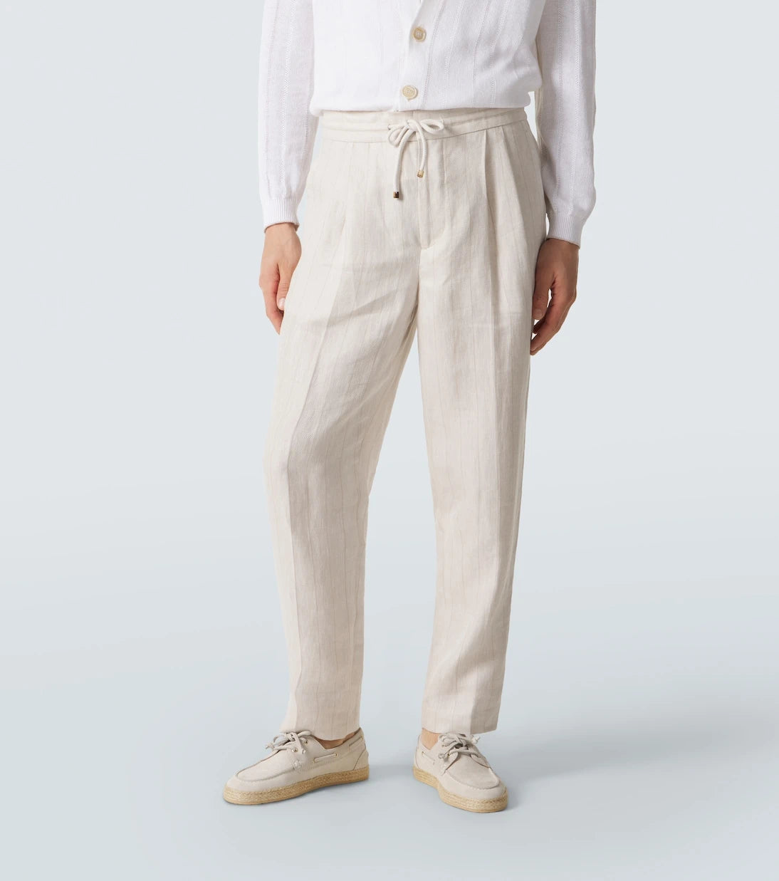 Brunello Cucinelli - Striped linen and cotton straight pants