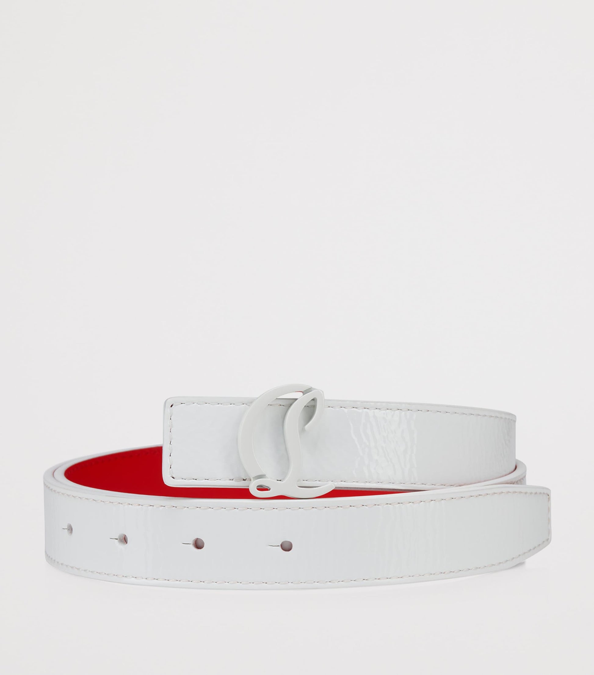 Christian Louboutin White Loubi54 Reversible Patent Leather Belt