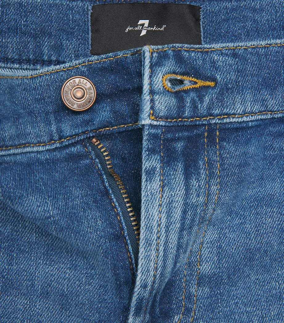 7 For All Mankind Blue Mid Roll Denim Shorts