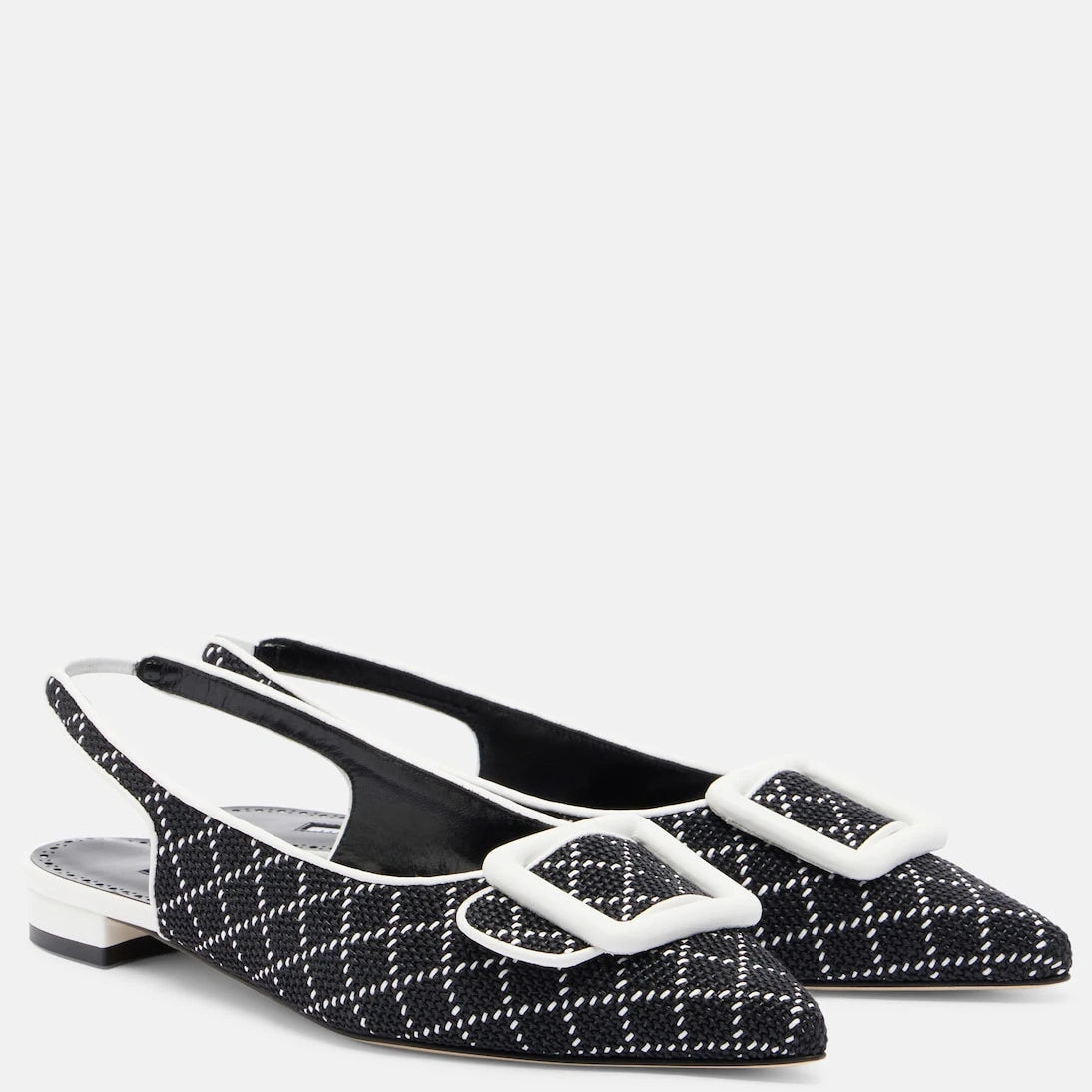 Manolo Blahnik - Maylura raffia-effect slingback flats