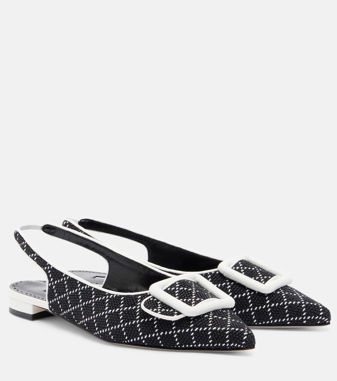 Manolo Blahnik - Maylura raffia-effect slingback flats